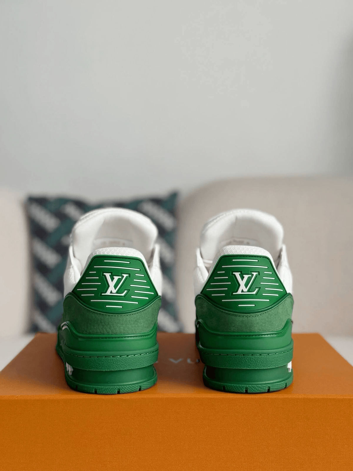 Louis Vuitton Trainer Green White Sneakers CUSTOM