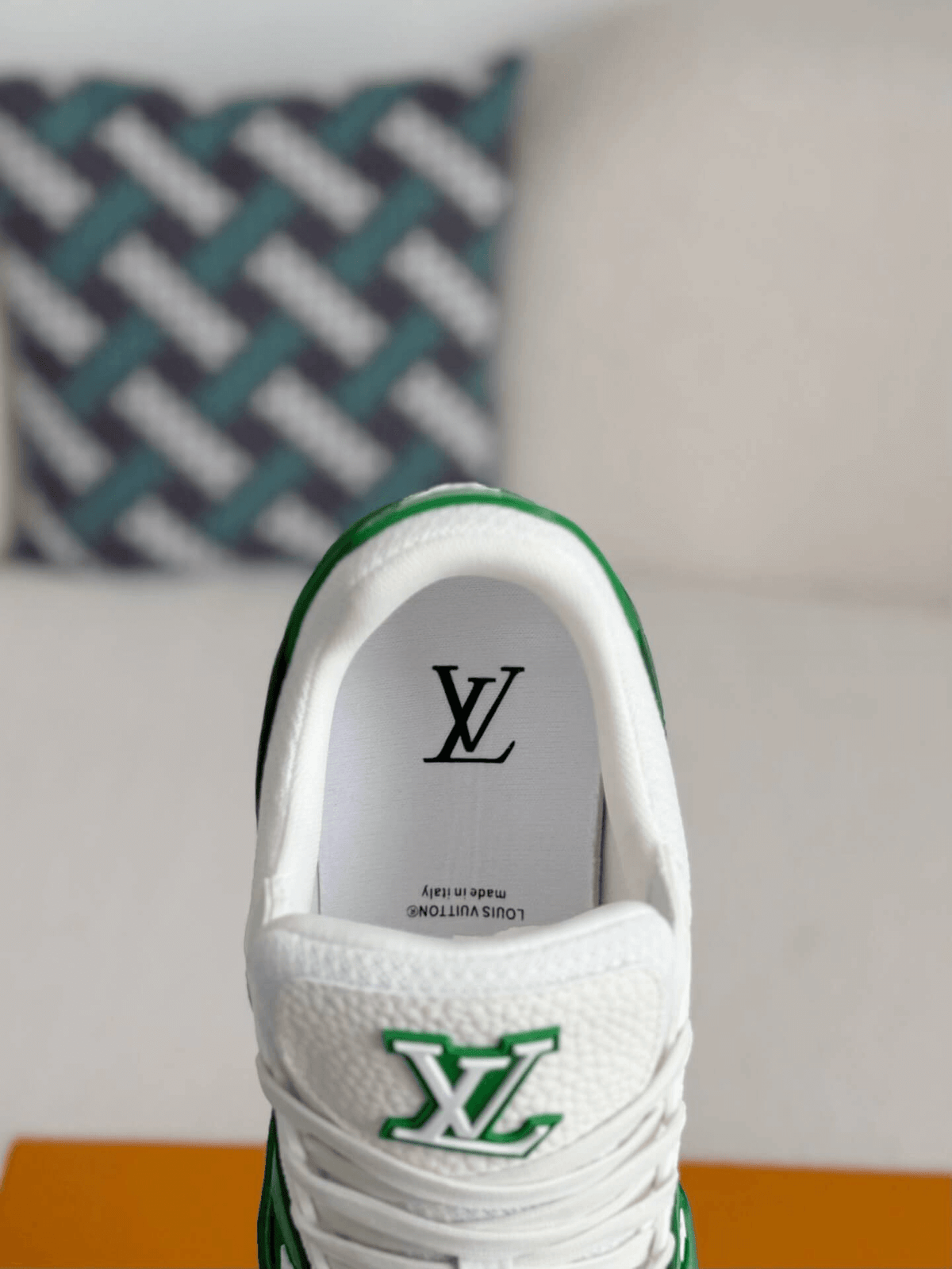 Louis Vuitton Trainer Green White Sneakers CUSTOM