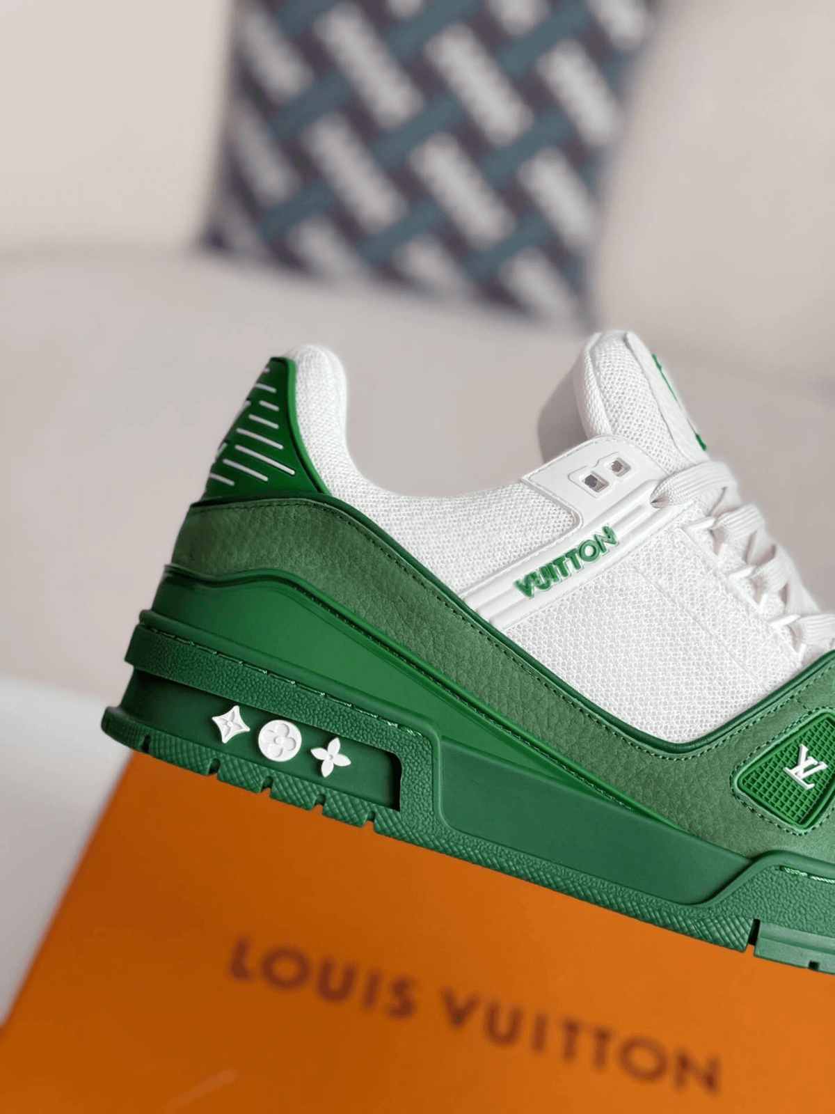 Louis Vuitton Trainer Green White Sneakers CUSTOM