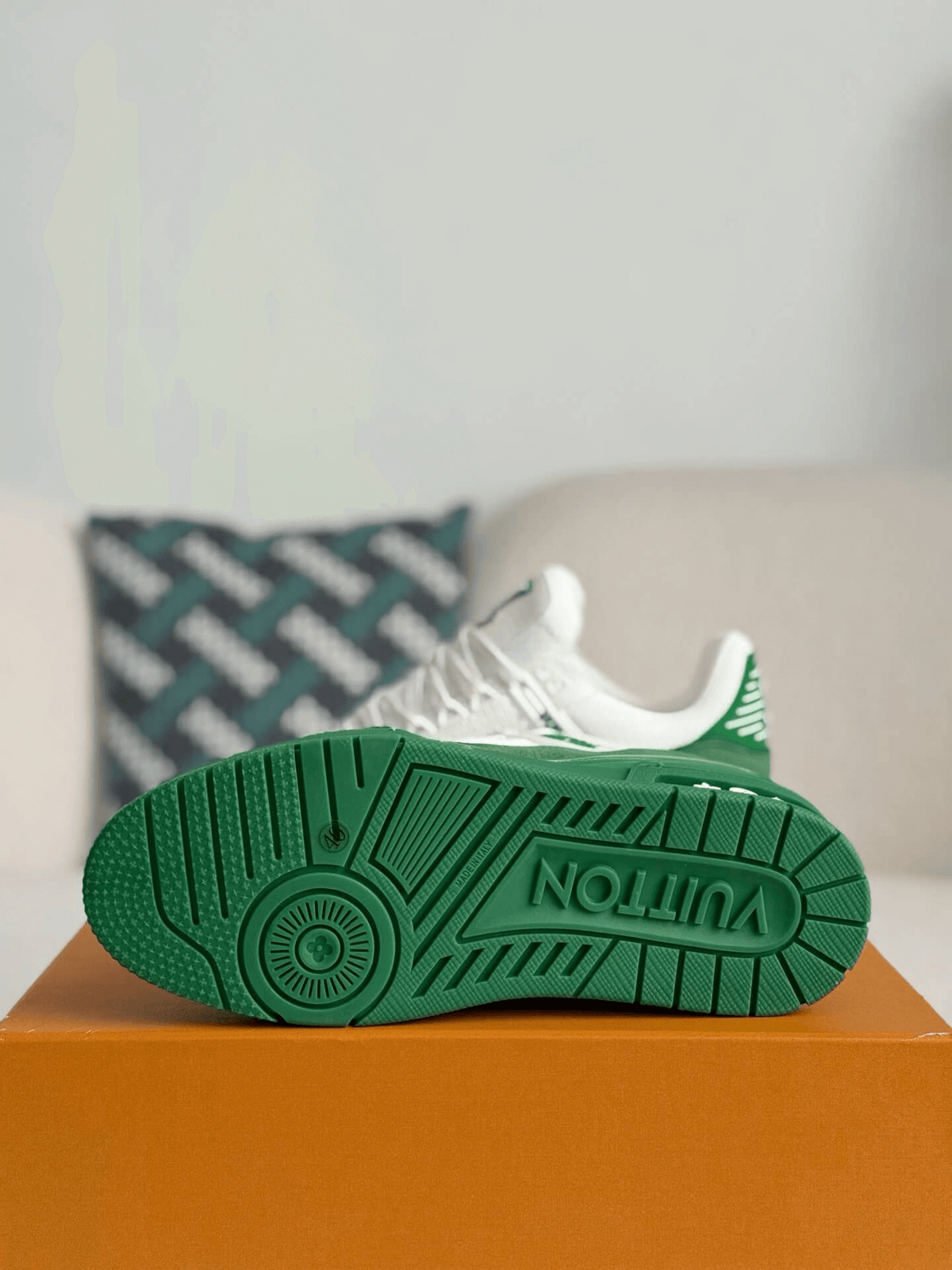 Louis Vuitton Trainer Green White Sneakers CUSTOM