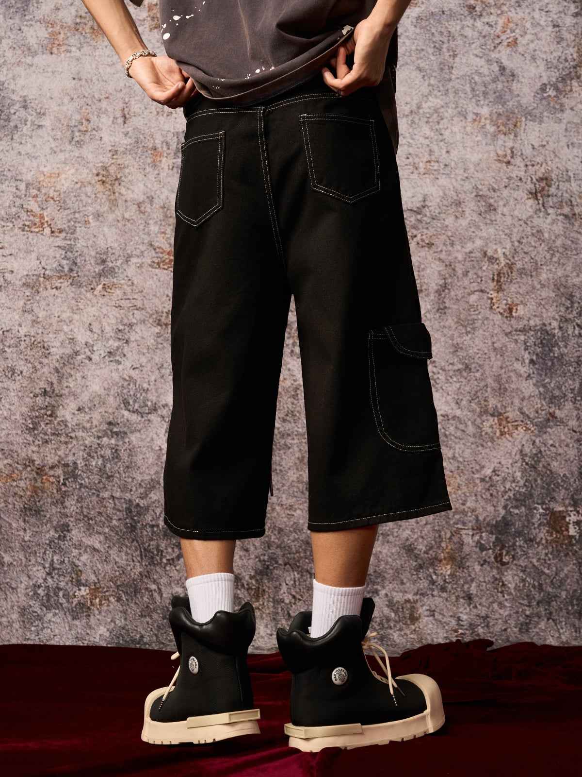 Denim Welt-Embellished Cargo Jorts - 2408