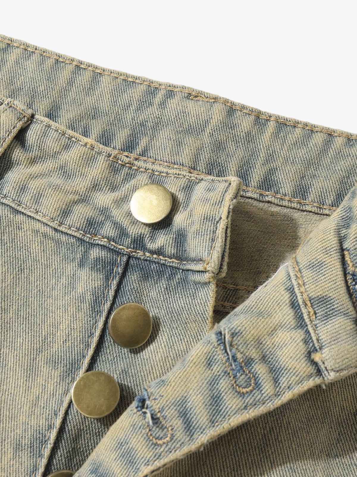 Distressed Raw Edge Patch Jeans