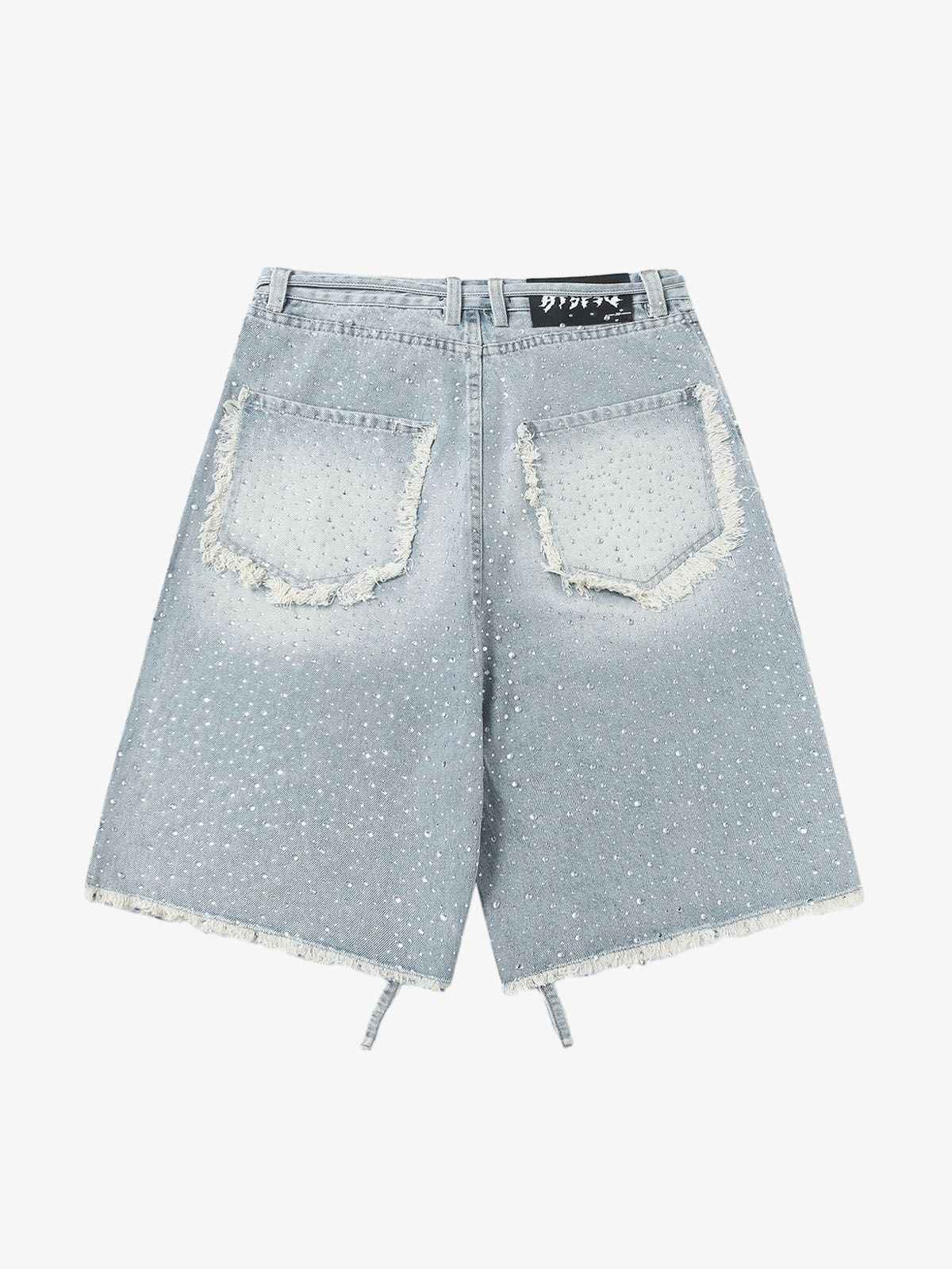 Distressed Rhinestone Denim Jorts - 2454