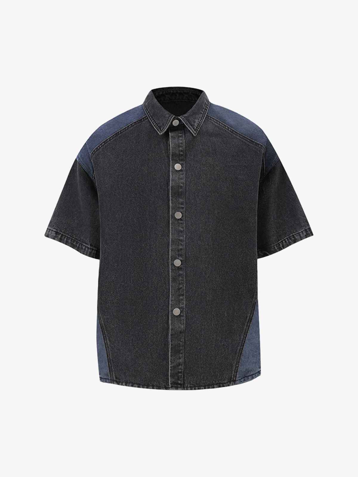 Deconstructed Patchwork Short-Sleeve Cropped Denim Set