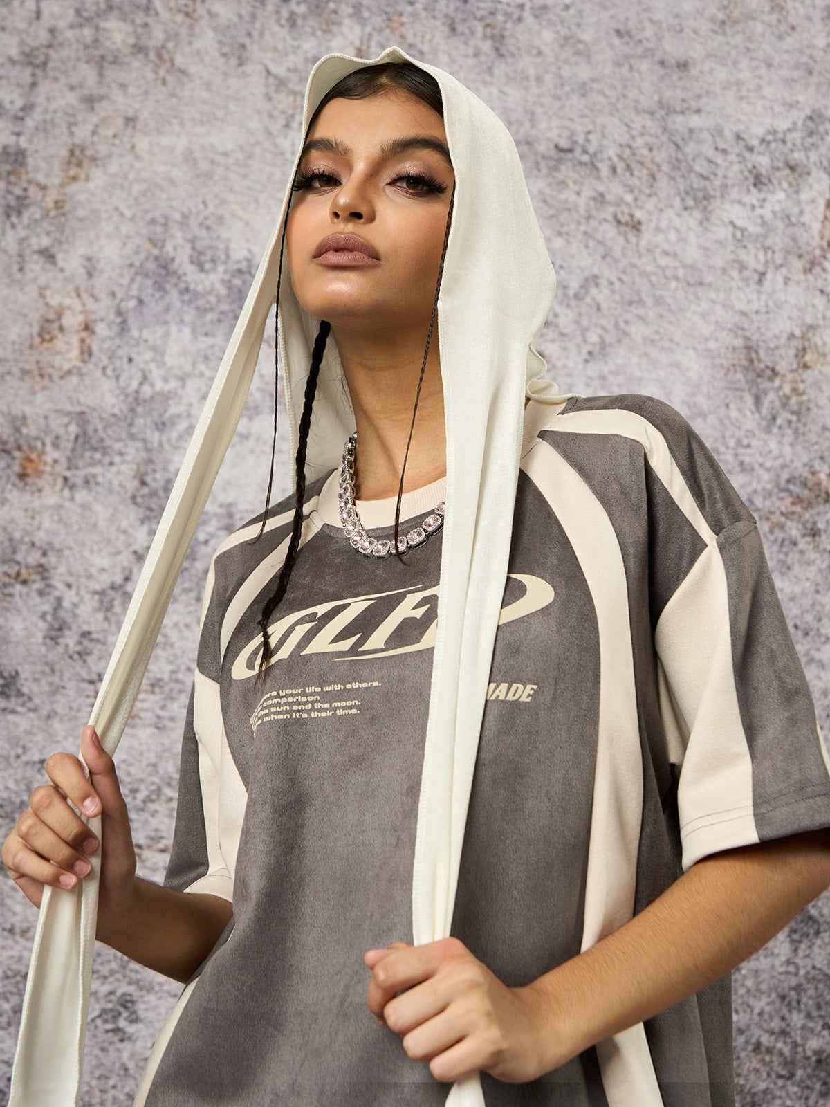 Deconstructed Contrast Color Stitching Printed T-shirt