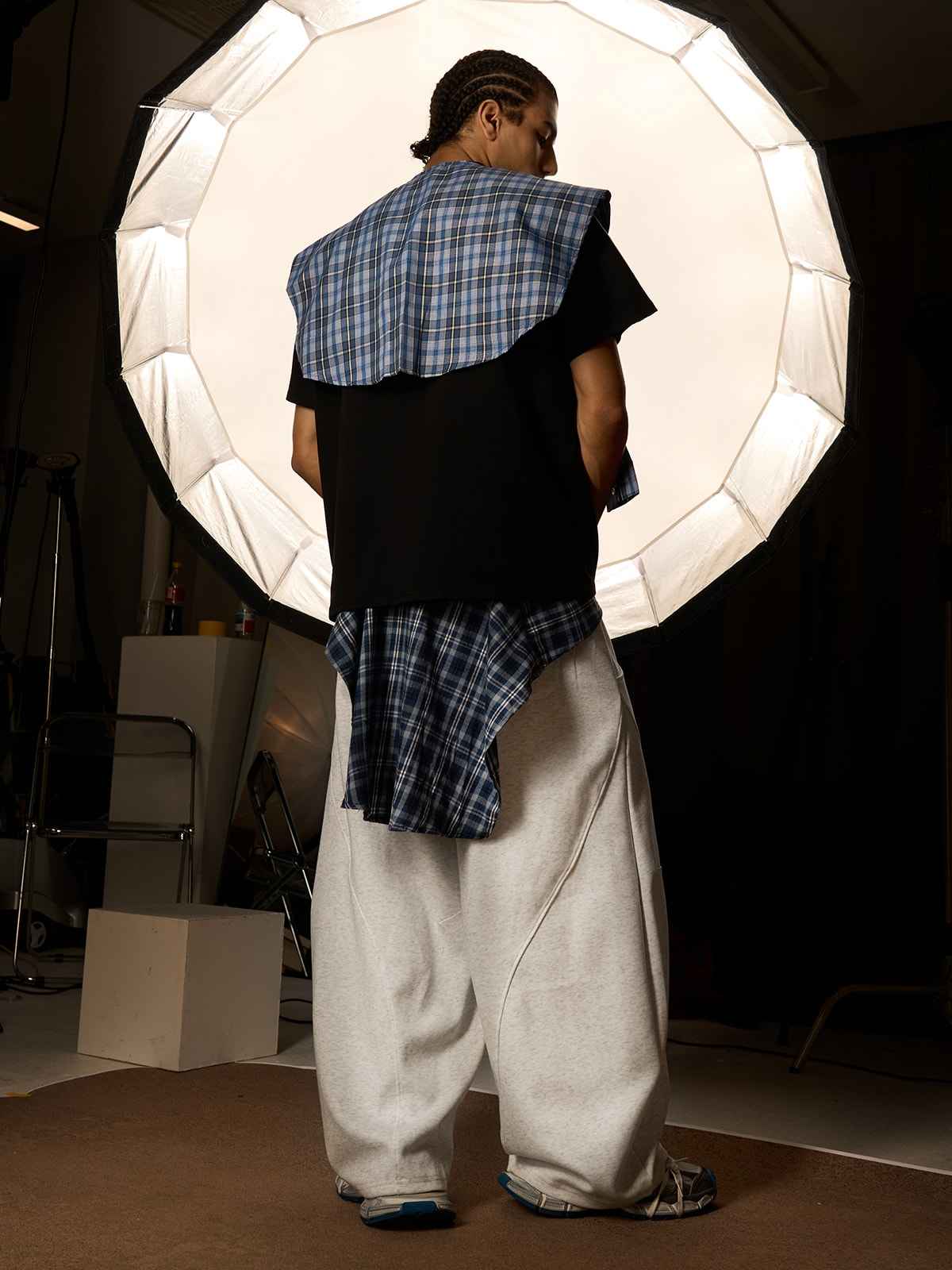 Plaid Belt Barrel Pants