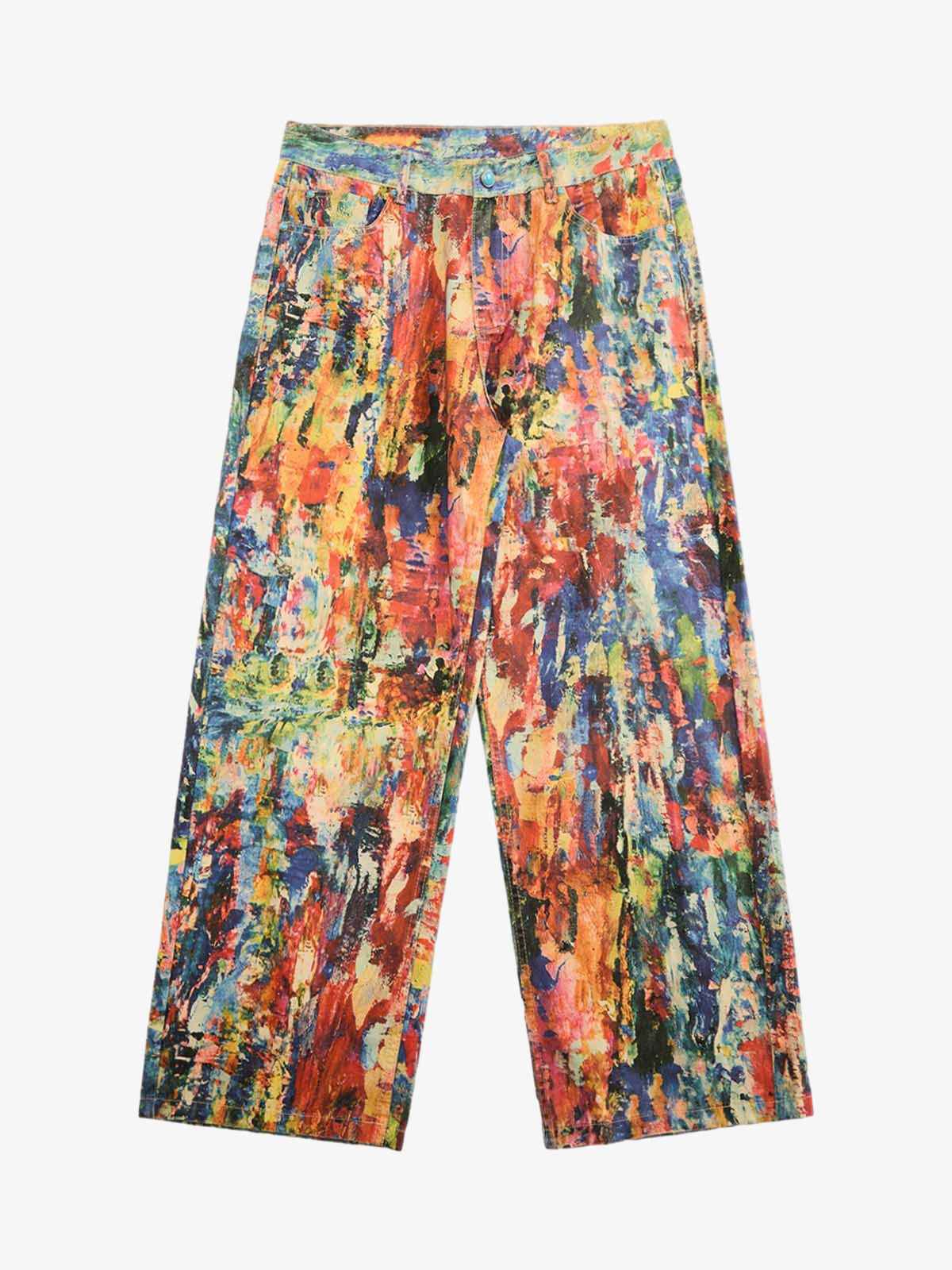 Street Oil Painting Color Straight Jeans - 2348