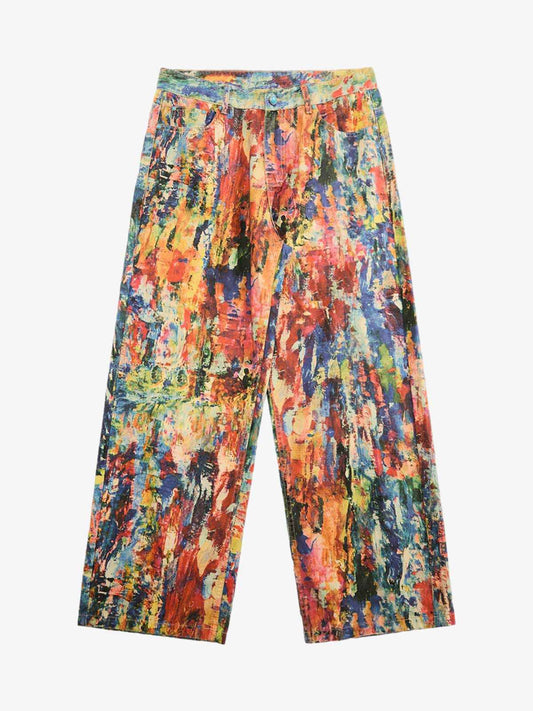 Street Oil Painting Color Straight Jeans - 2348