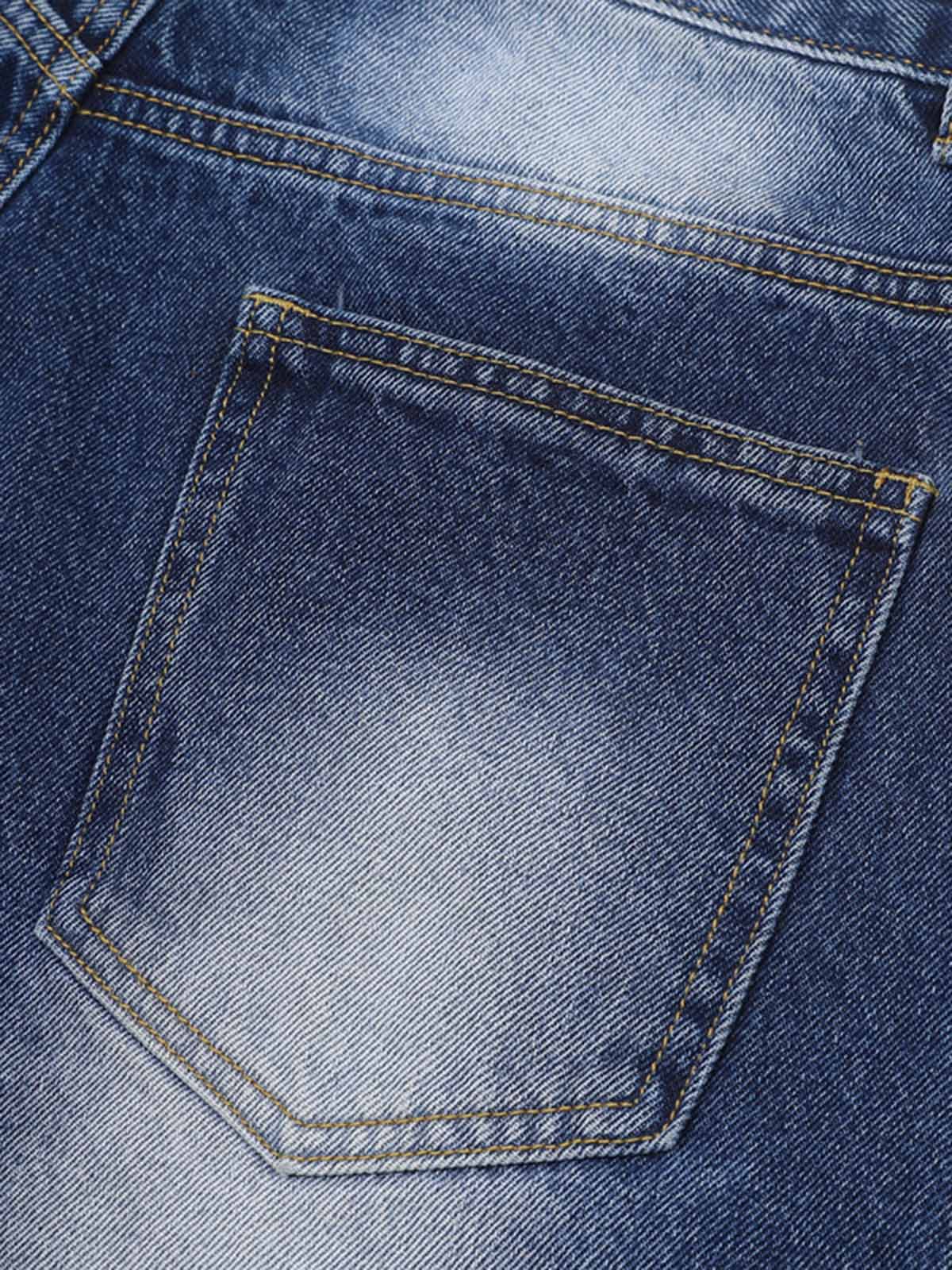 Distressed Washed Workwear Denim Shirt And Jorts Set - Luxuryurbanwear