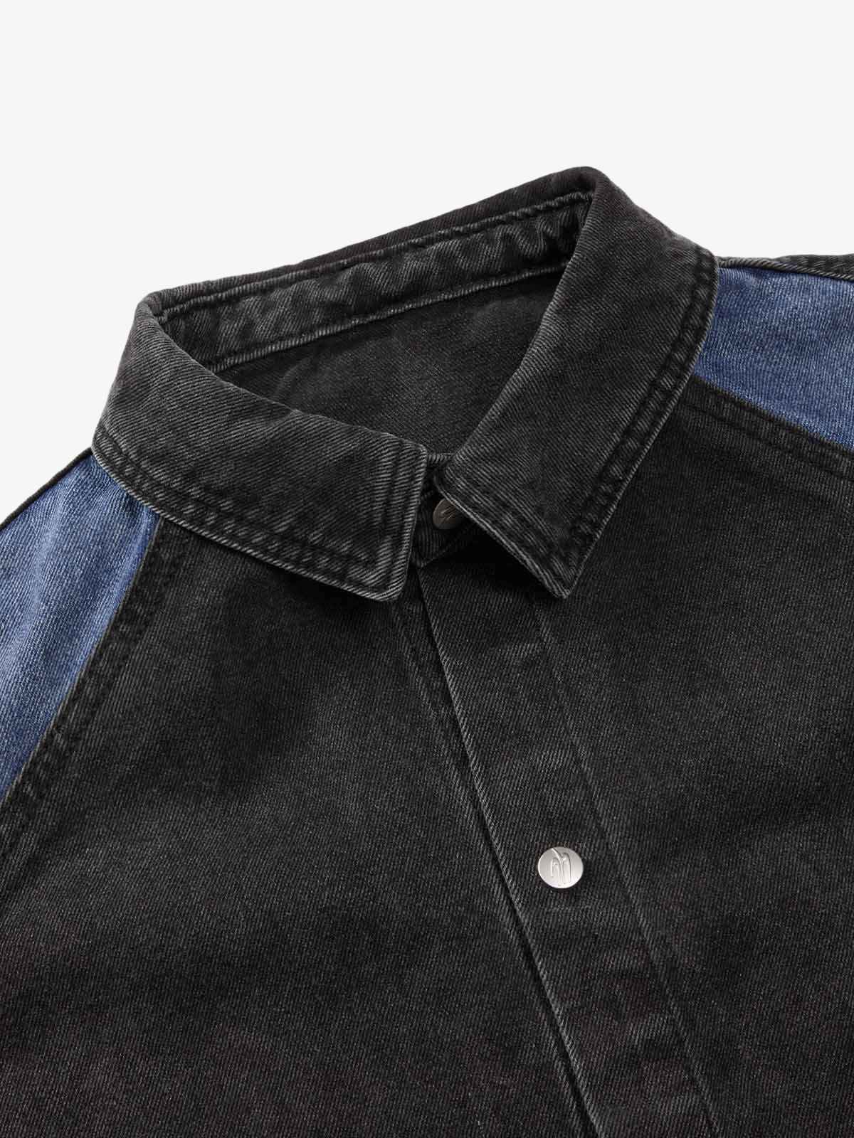 Deconstructed Patchwork Short-Sleeve Cropped Denim Set
