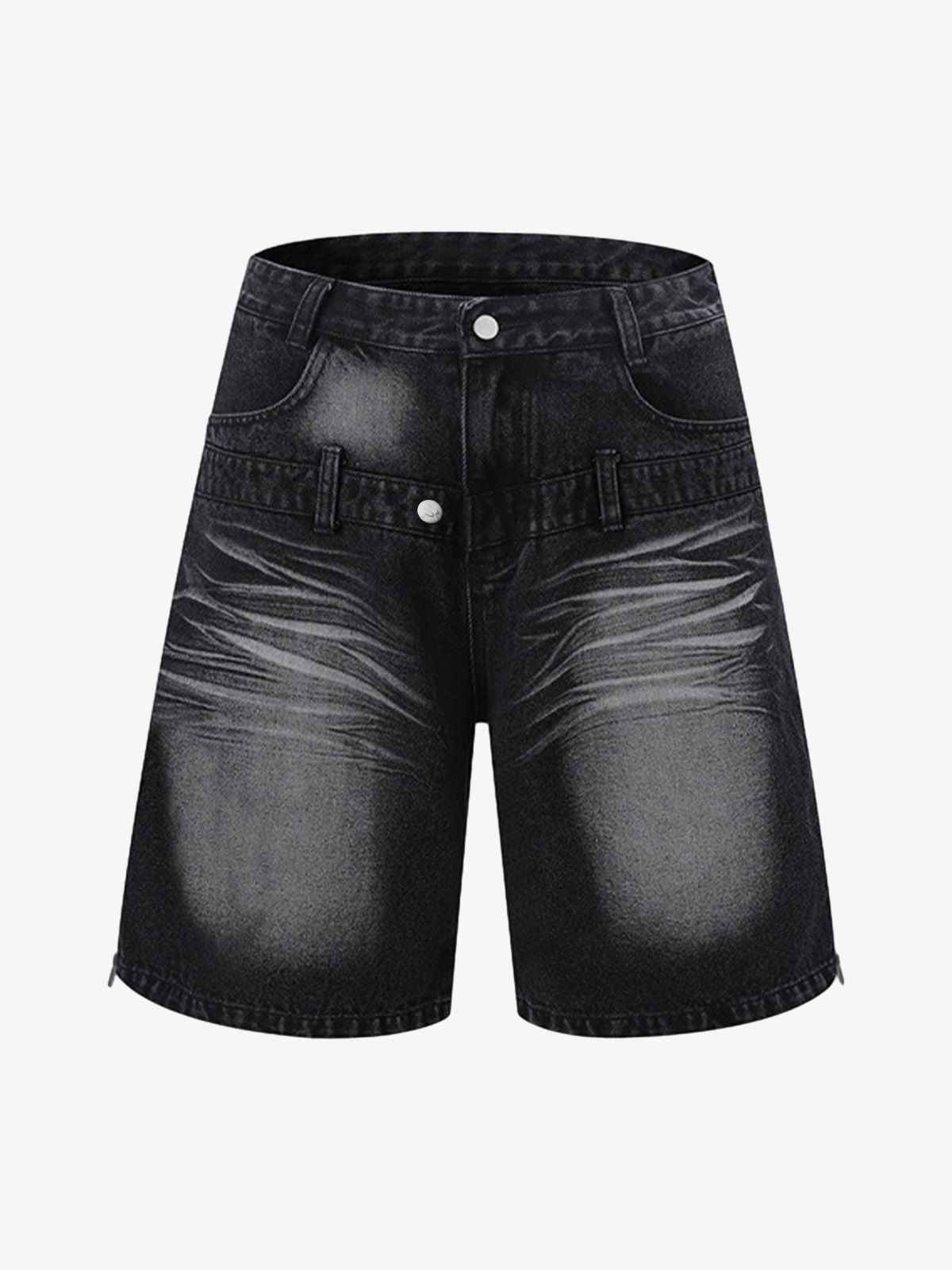 Distressed Washed Workwear Denim Shirt And Jorts Set