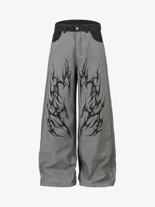 Tribal Flame Print Baggy Jeans
