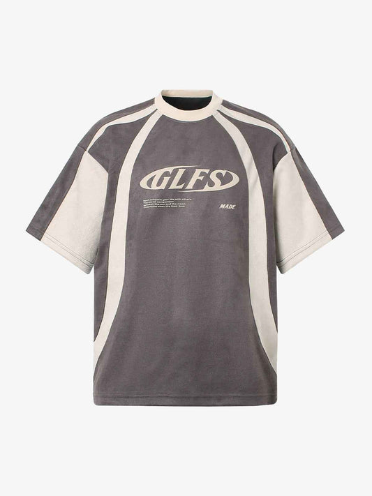 Deconstructed Contrast Color Stitching Printed T-shirt