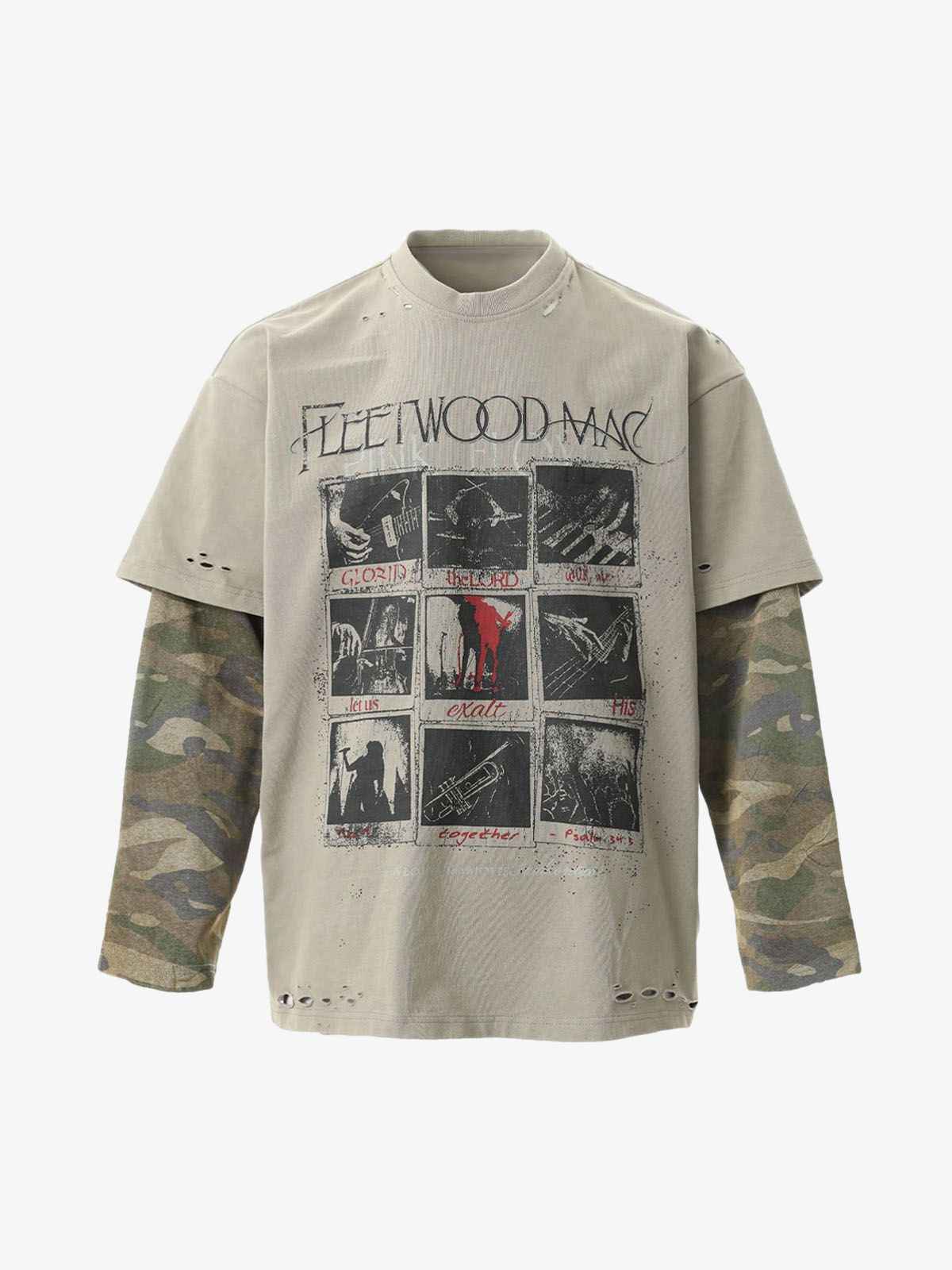 Jersey Distressed Camouflage Faux Two-Piece Graphic T-Shirt - 2420
