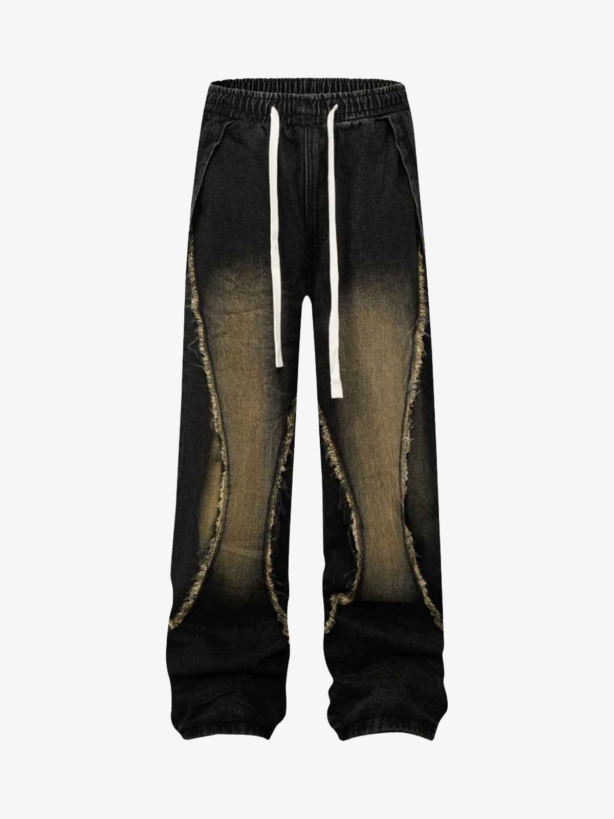 Washed Distressed Raw Edge Drawstring Jeans