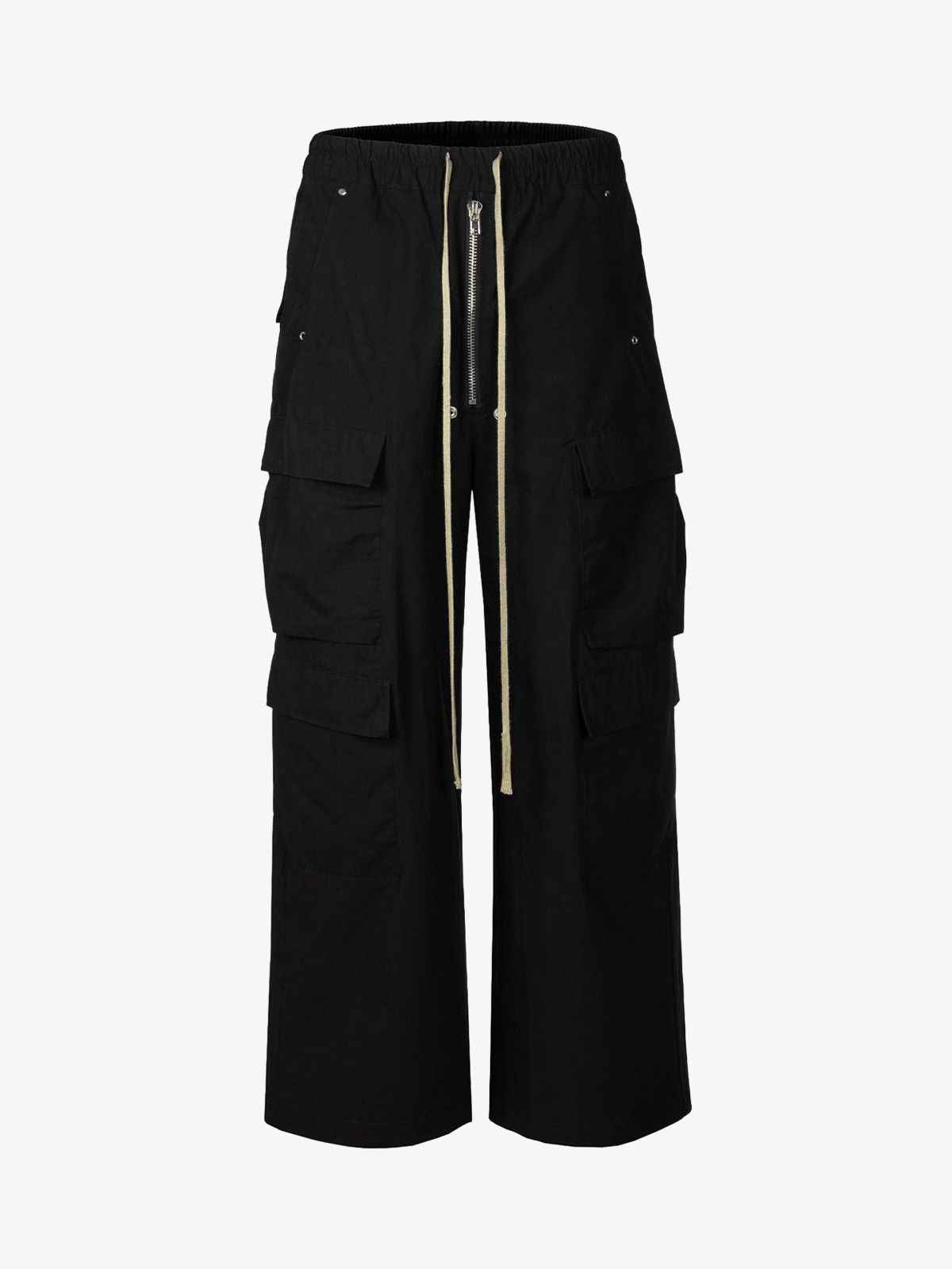 Woven Multi-Pocket Baggy Flared Pants - 2321