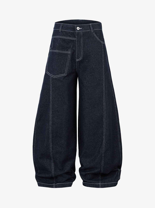 Deconstructed Contrast Stitching Barrel Jeans - 2326