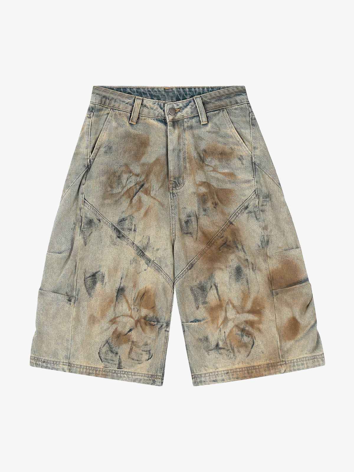 Distressed Tie-Dye Denim Shorts - 2577