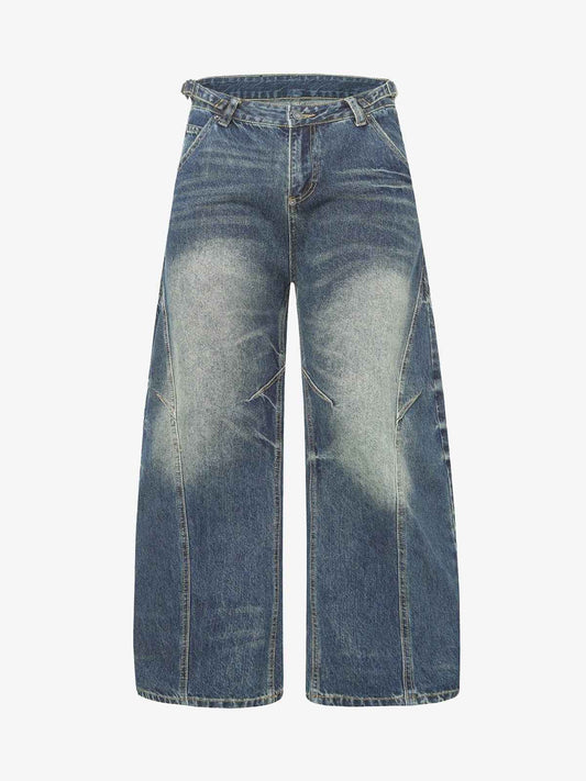 Washed Distressed Deconstructed Pleated Scimitar Jorts