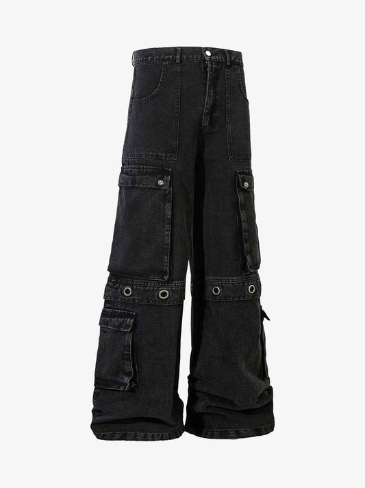 Grommet Design Multi-Pocket Cargo Jeans
