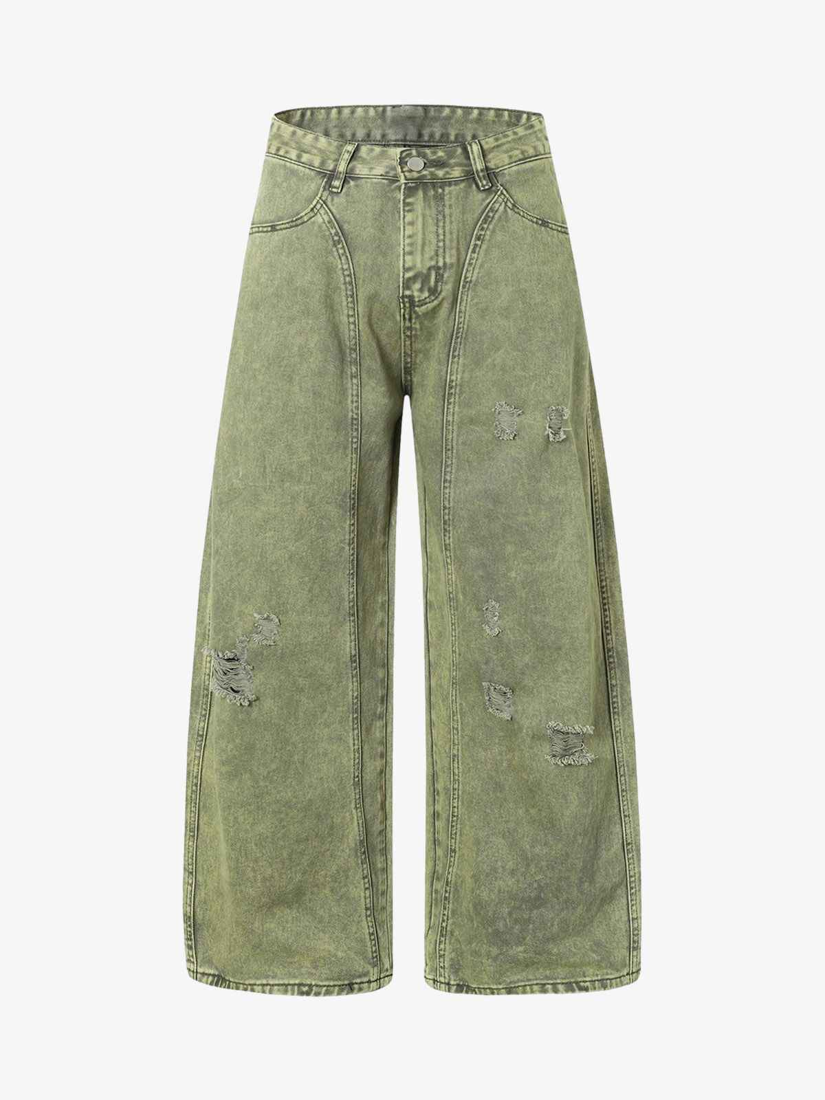 Washed Distressed Ripped Barrel Jeans