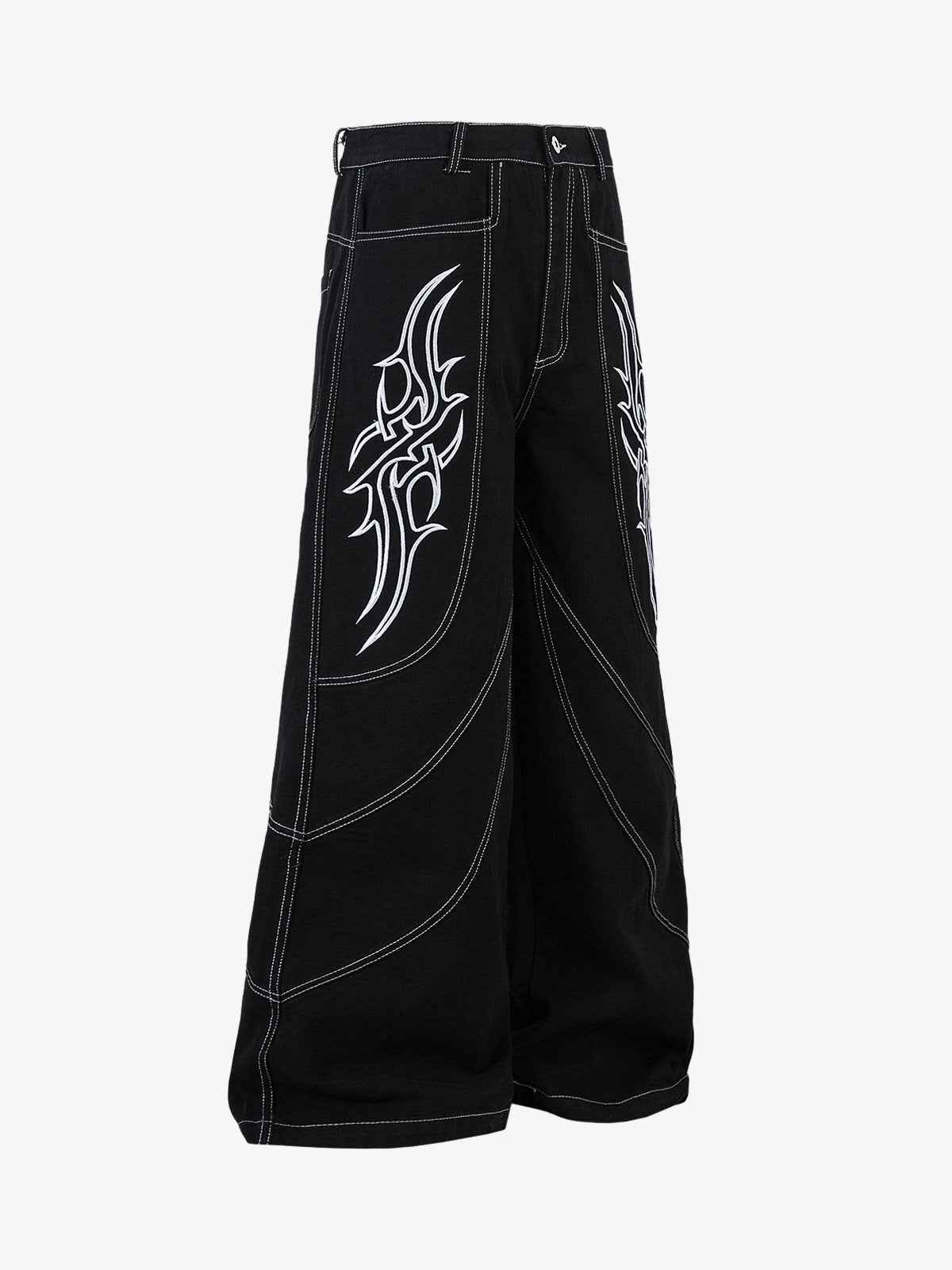 Deconstructed Contrast Embroidered Baggy Jeans - 2330