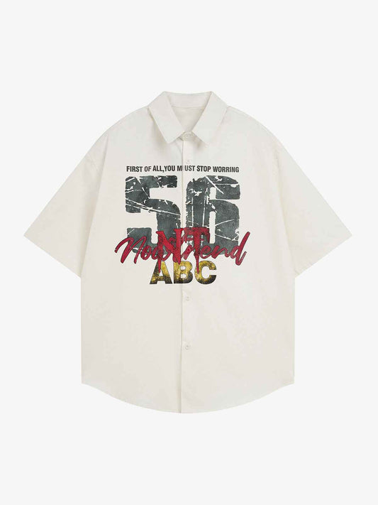Retro Letter Print Short Sleeve Shirt - 2426