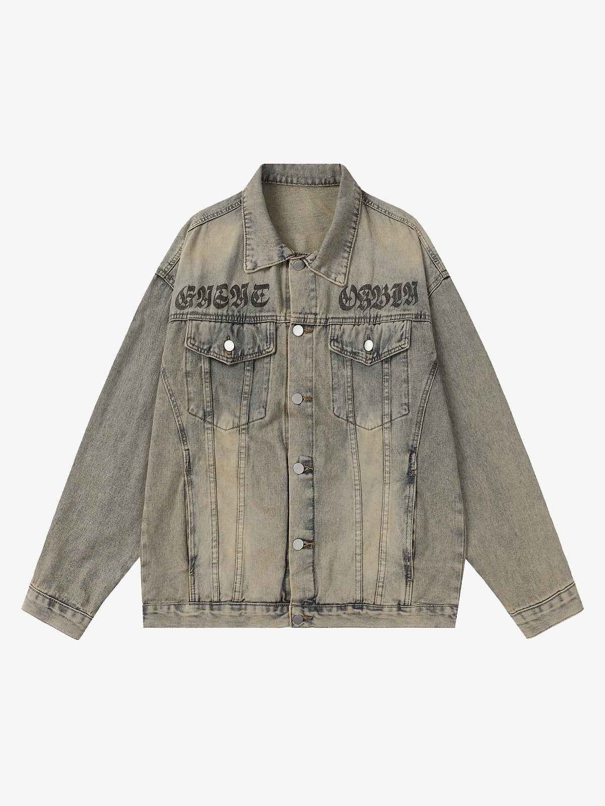 Washed Vintage Letter Print Denim Jacket