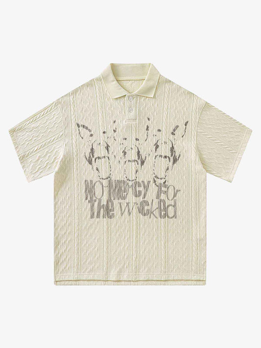 Vintage Print Lapel Short Sleeve Polo Shirt