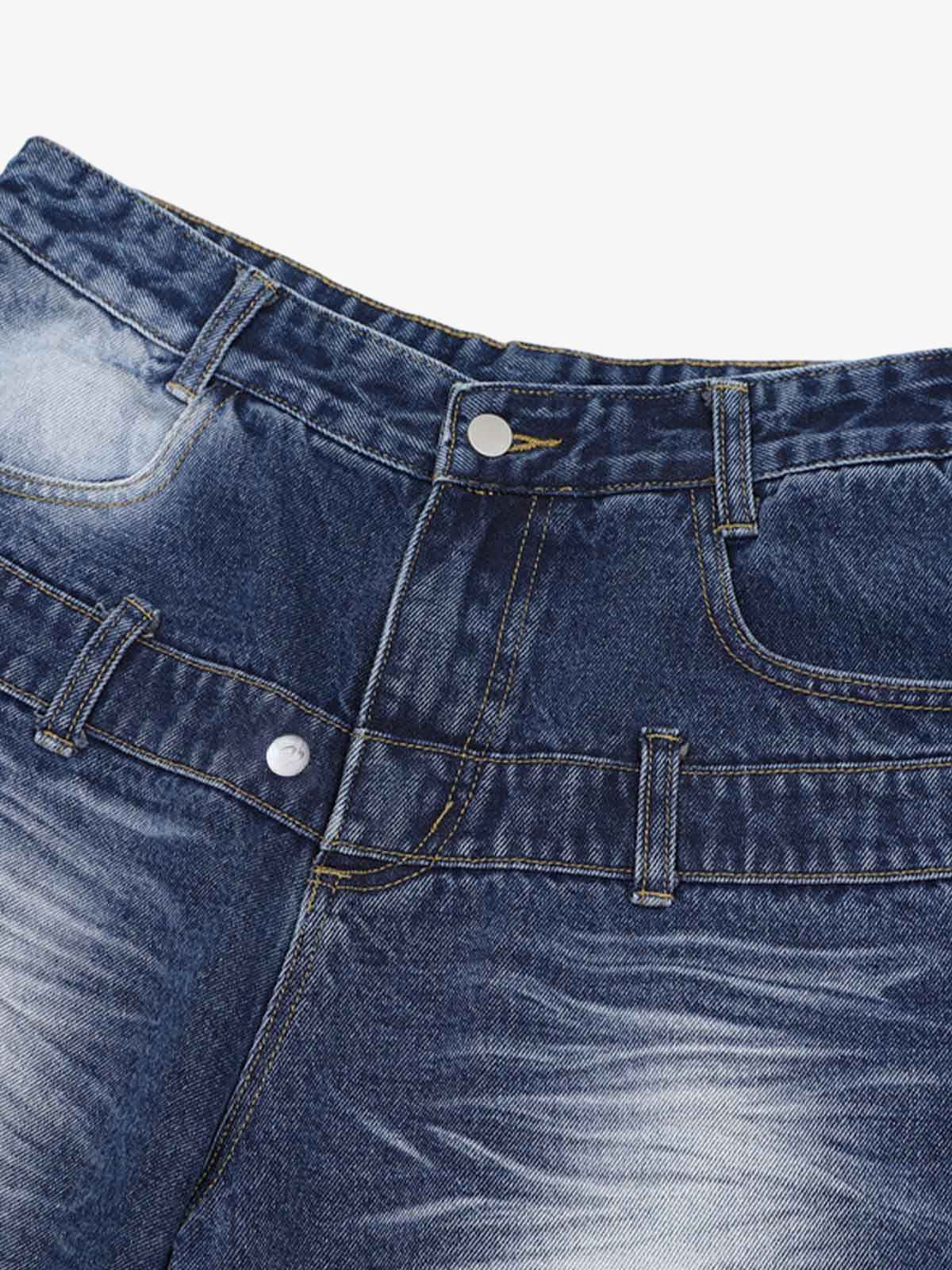 Distressed Washed Workwear Denim Shirt And Jorts Set