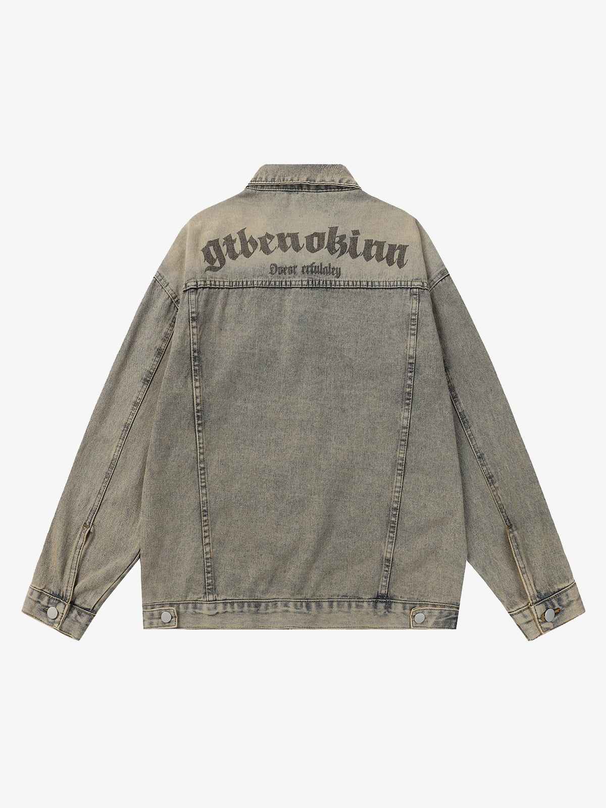 Washed Vintage Letter Print Denim Jacket