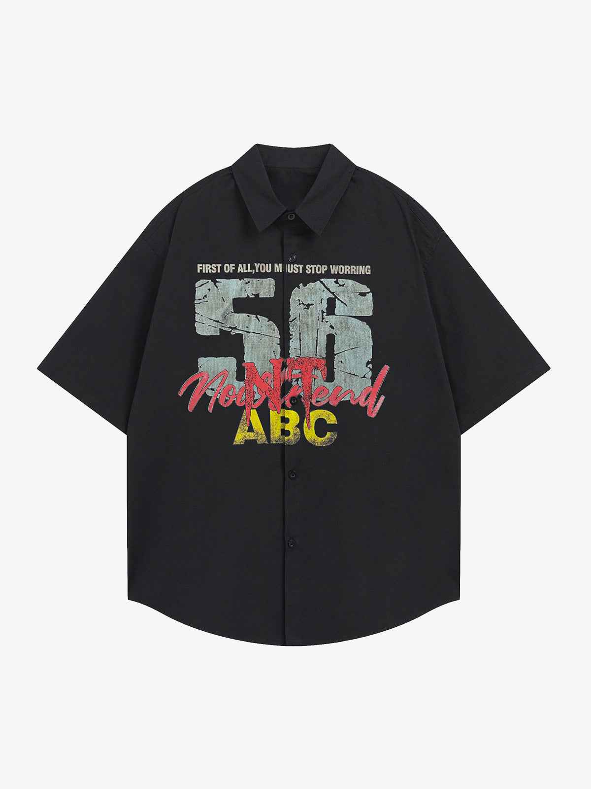Retro Letter Print Short Sleeve Shirt - 2426