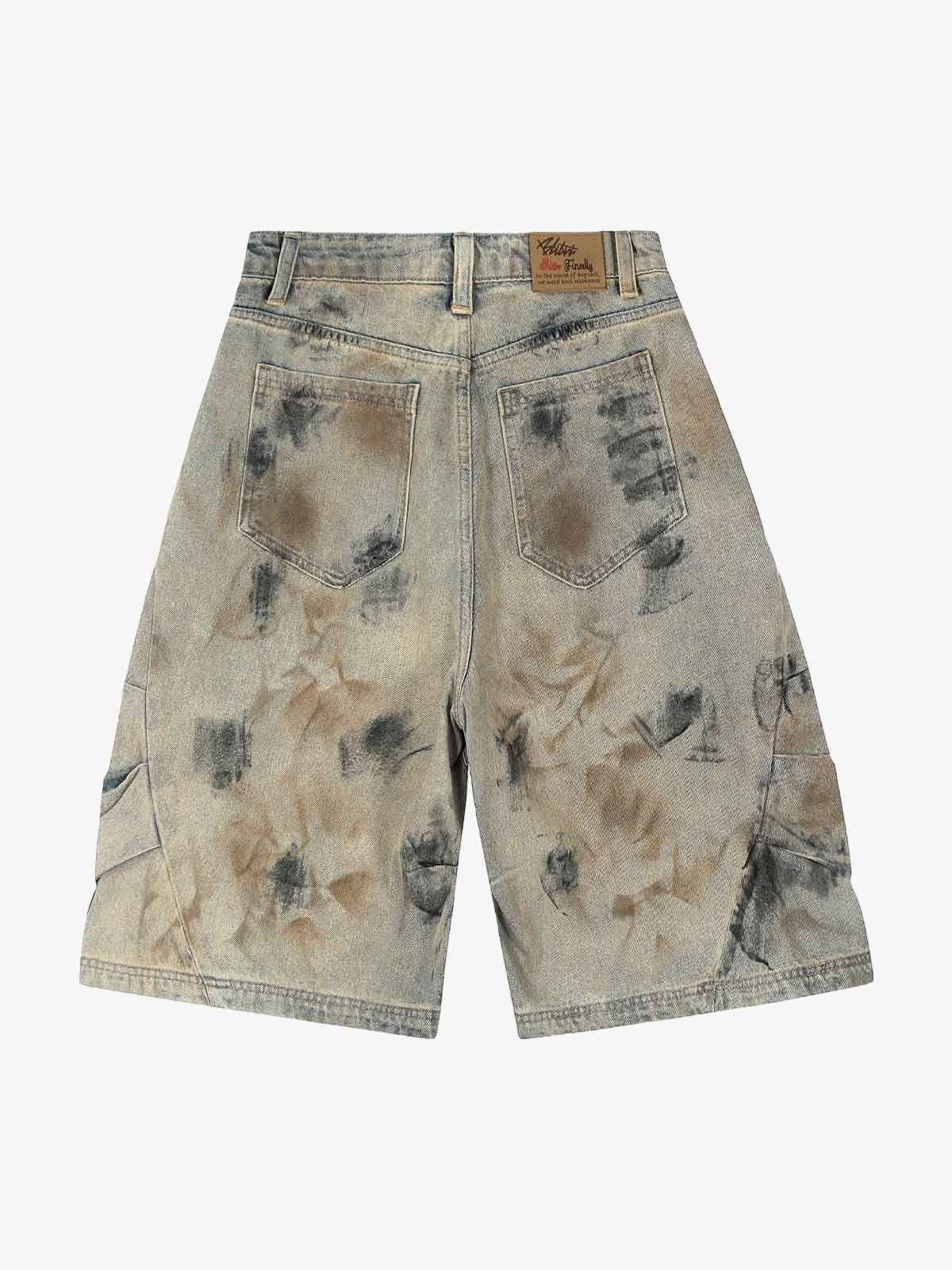 Distressed Tie-Dye Denim Shorts - 2577