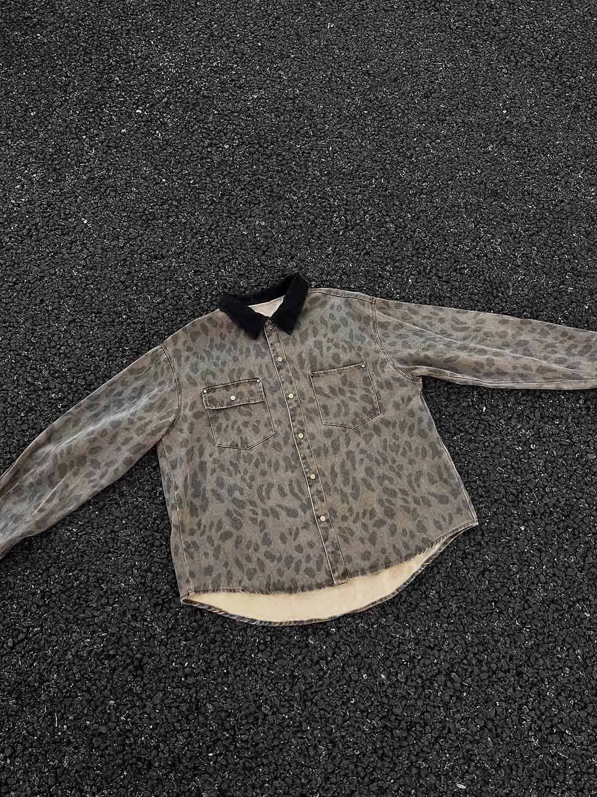 Vintage Distressed Cheetah Print Denim Shirt - Luxuryurbanwear
