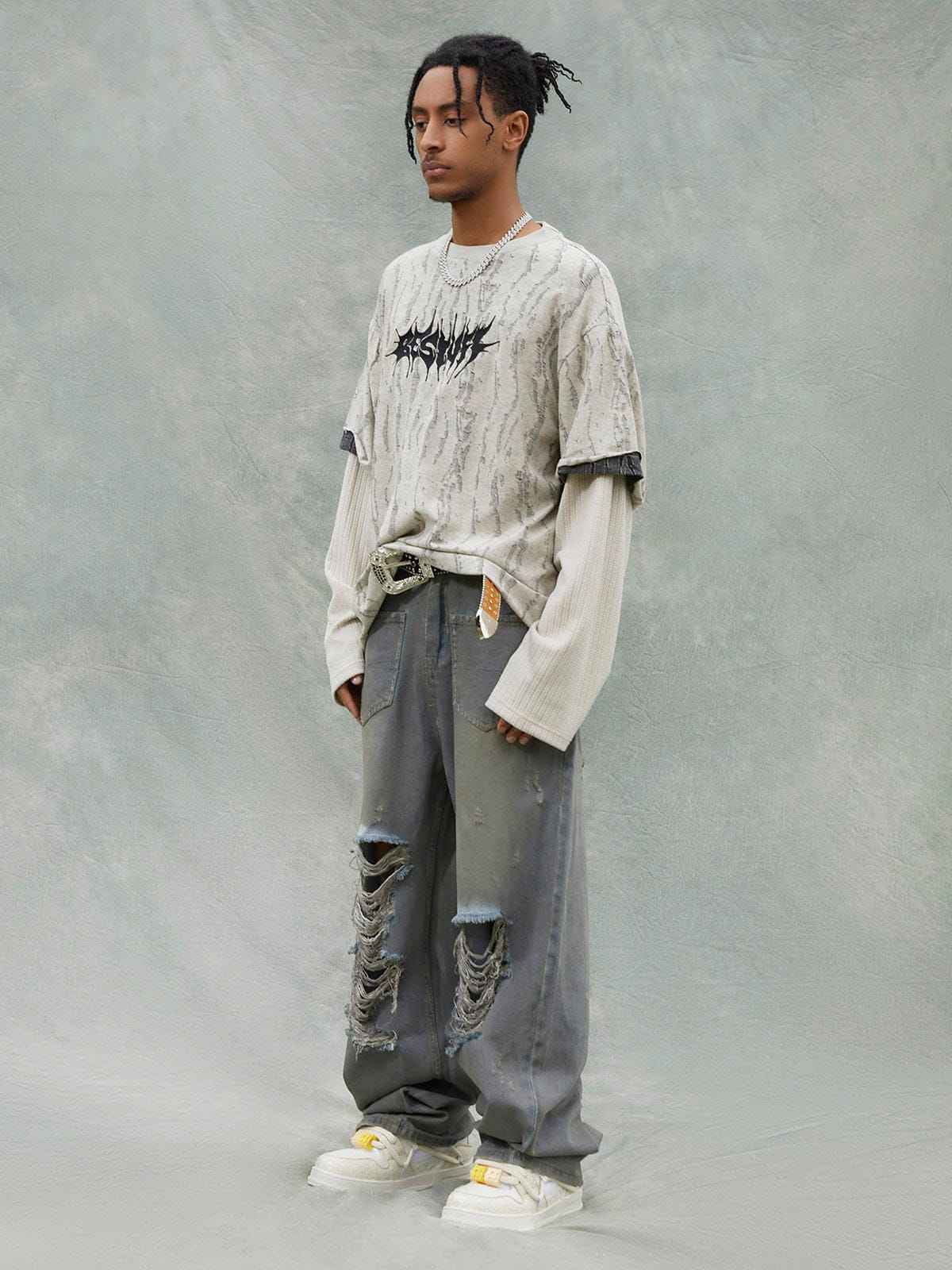 Long Sleeve Distressed Wool