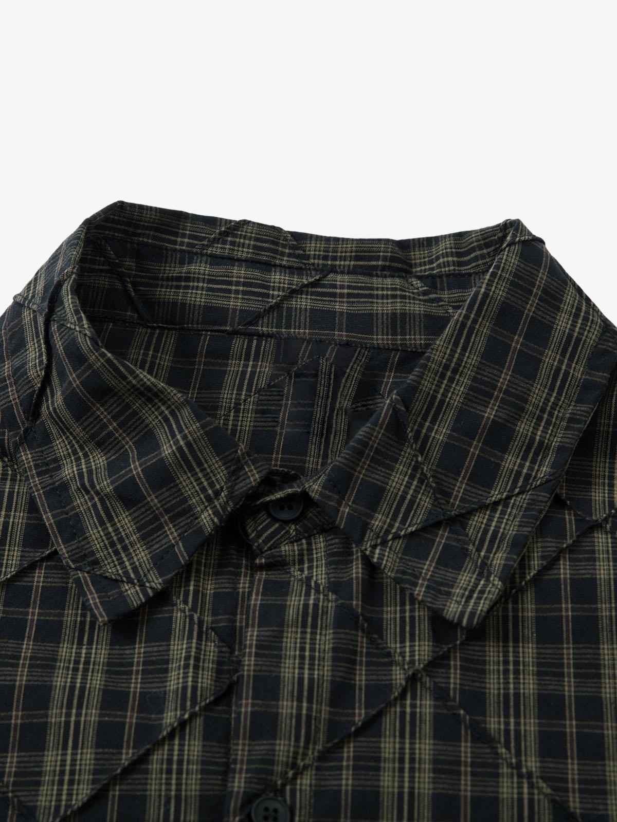 Heavy Plaid Pleated Striped Faux Two-Piece Polo Shirt