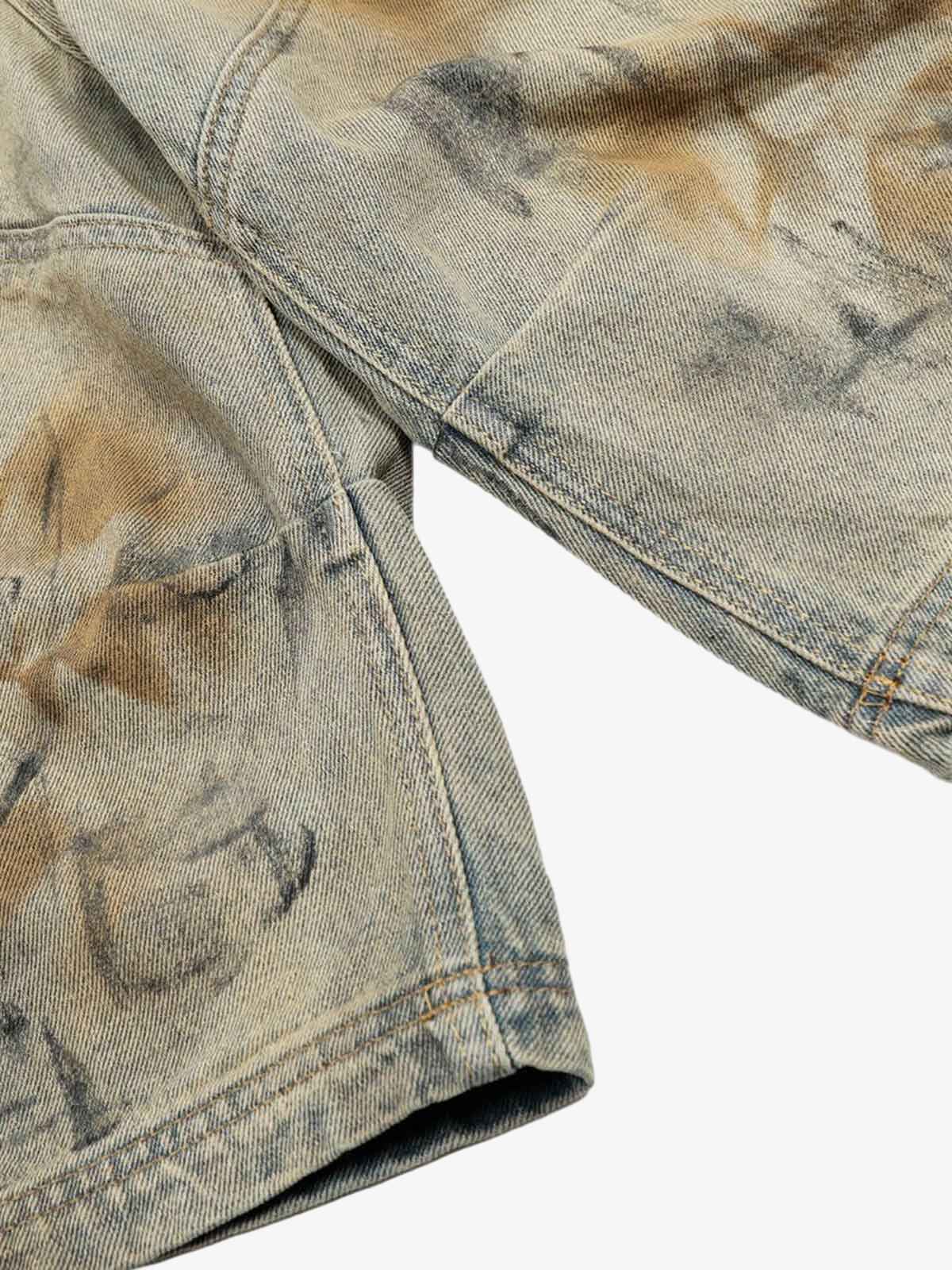 Distressed Tie-Dye Denim Shorts - 2577