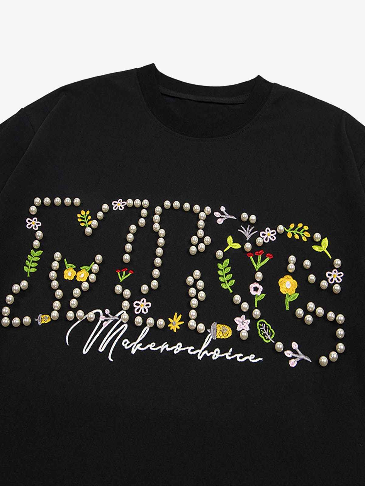 Oversized Embroidered Floral Letter T-Shirt