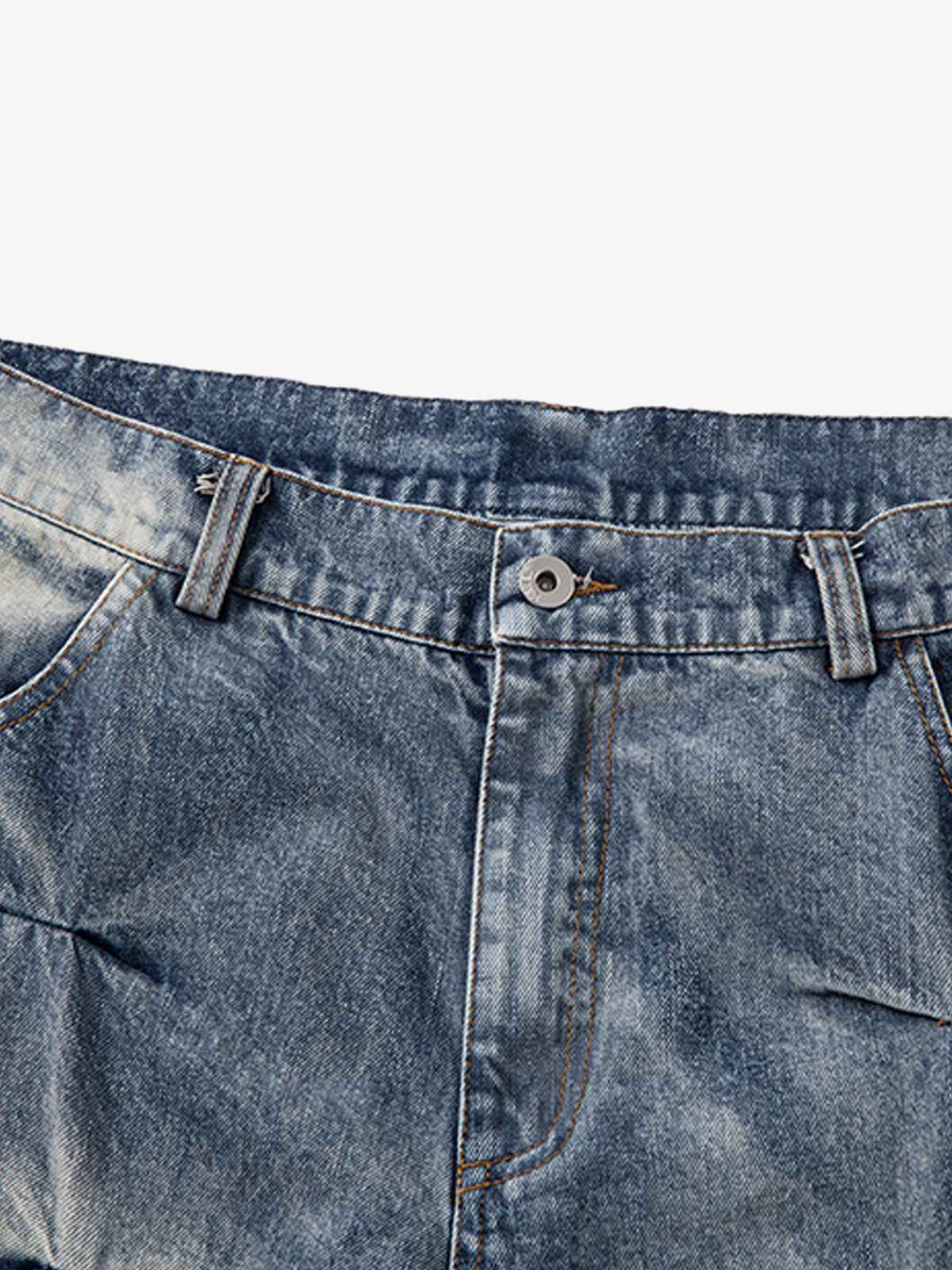 Distressed Washed Pleated Jeans