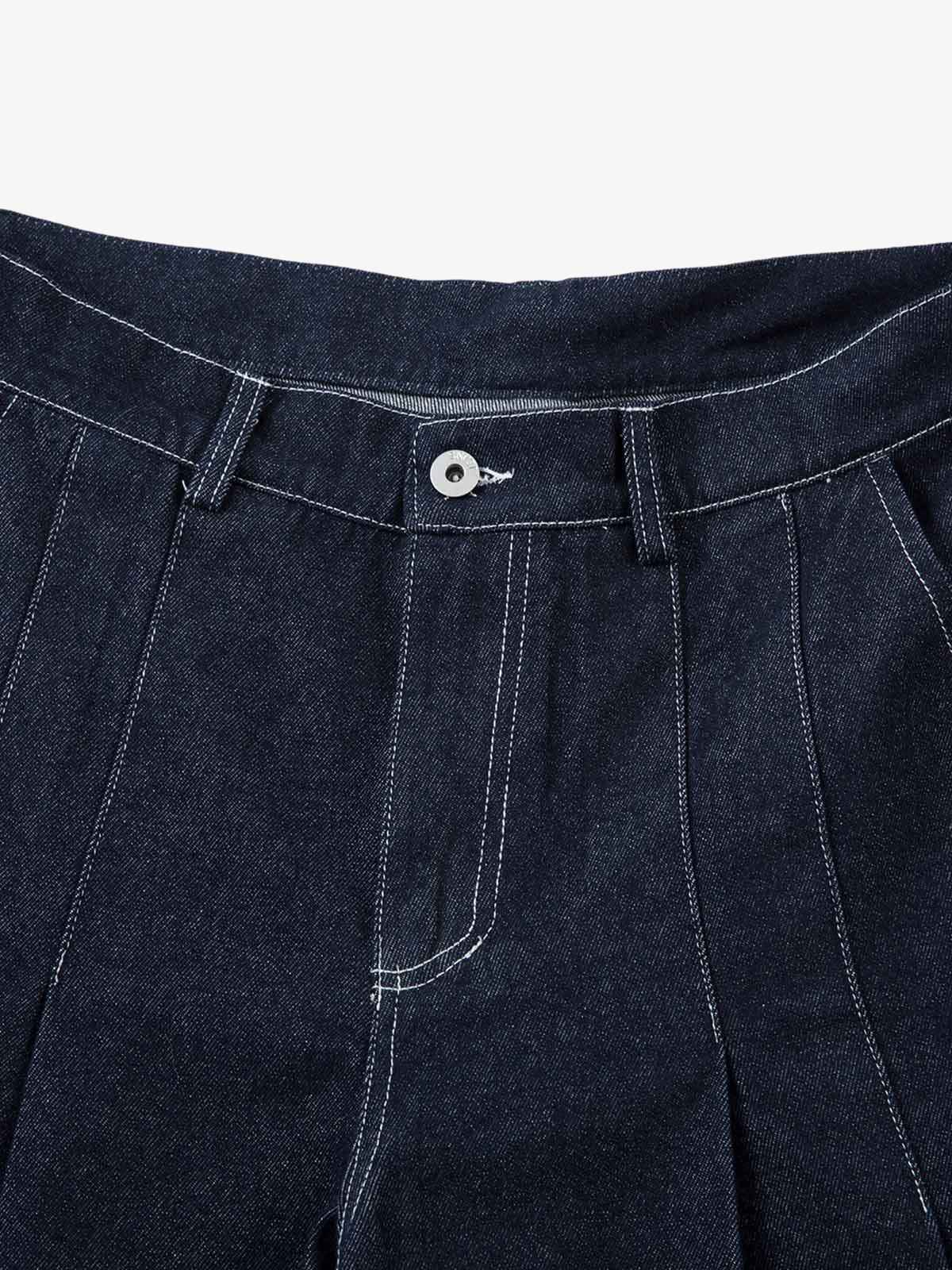 Deconstructed Contrast Stitching Pleated Baggy Barrel Jeans - 2343
