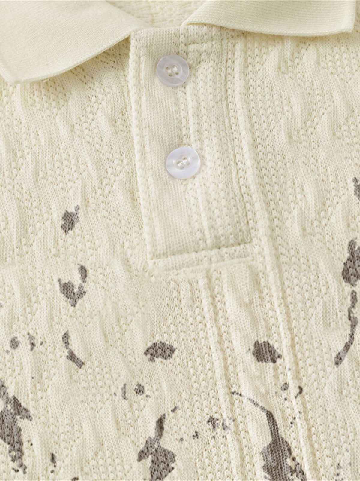 Vintage Print Lapel Short Sleeve Polo Shirt