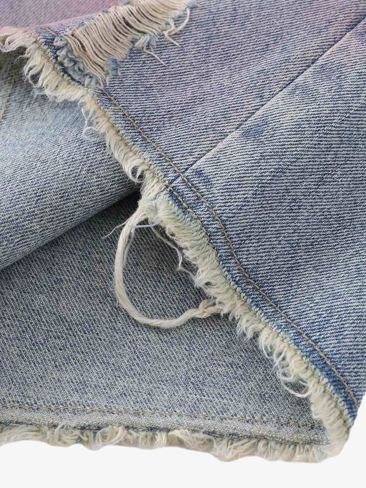 Distressed Tie-Dye Denim Jorts - Luxuryurbanwear