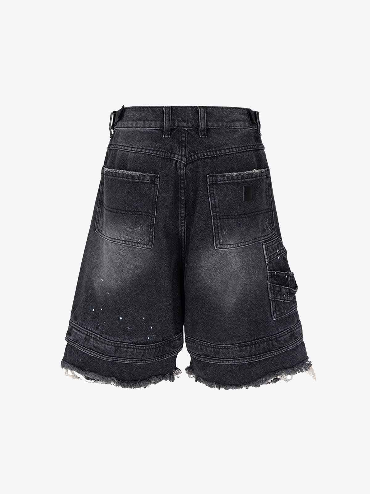 Ripped Washed Tassel Cargo Denim Shorts