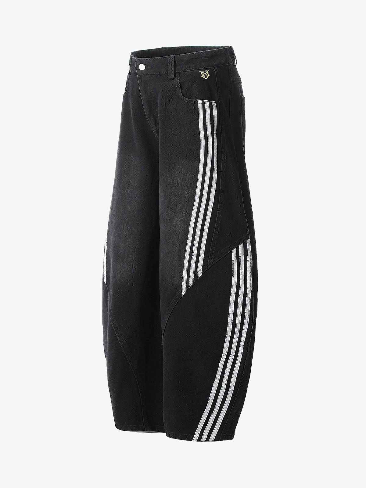 Denim Contrast Striped Stitching Barrel Jeans - 2504