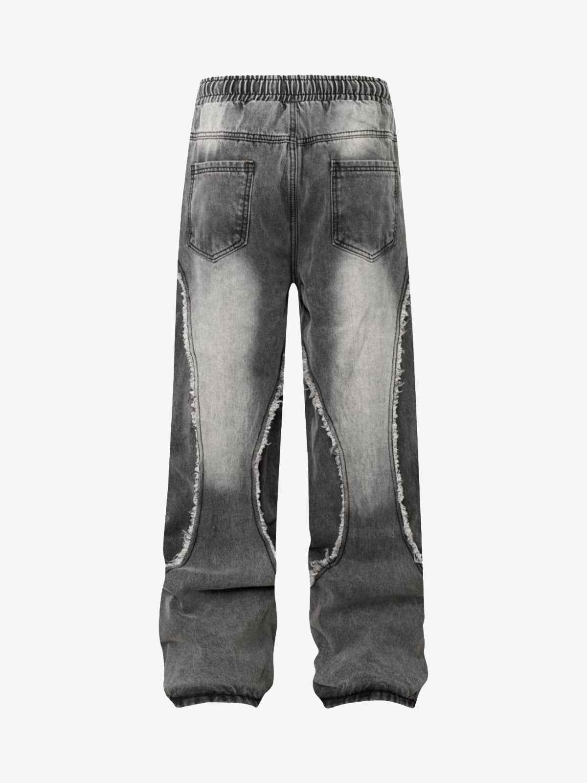 Washed Distressed Raw Edge Drawstring Jeans