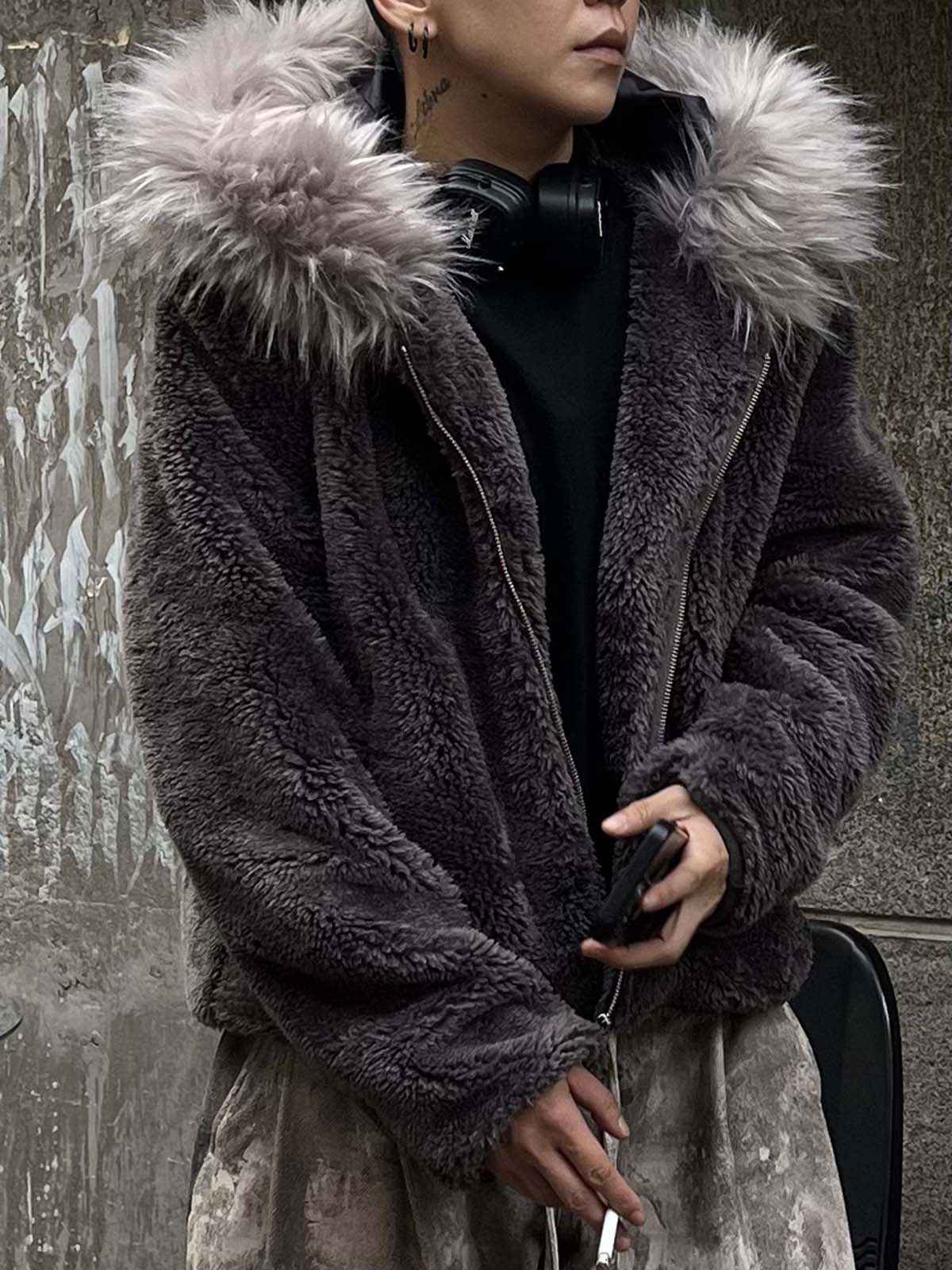 Thesupermade Fur Hooded Quilted Sherpa Jacket - 2304