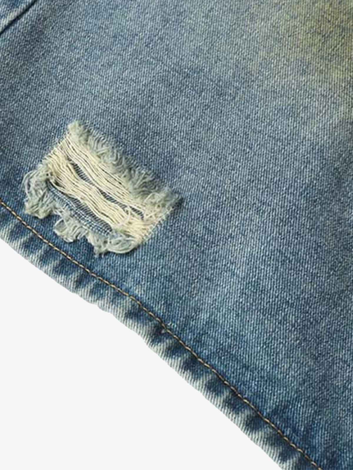 Washed Distressed Spray-Painted Ripped Jorts