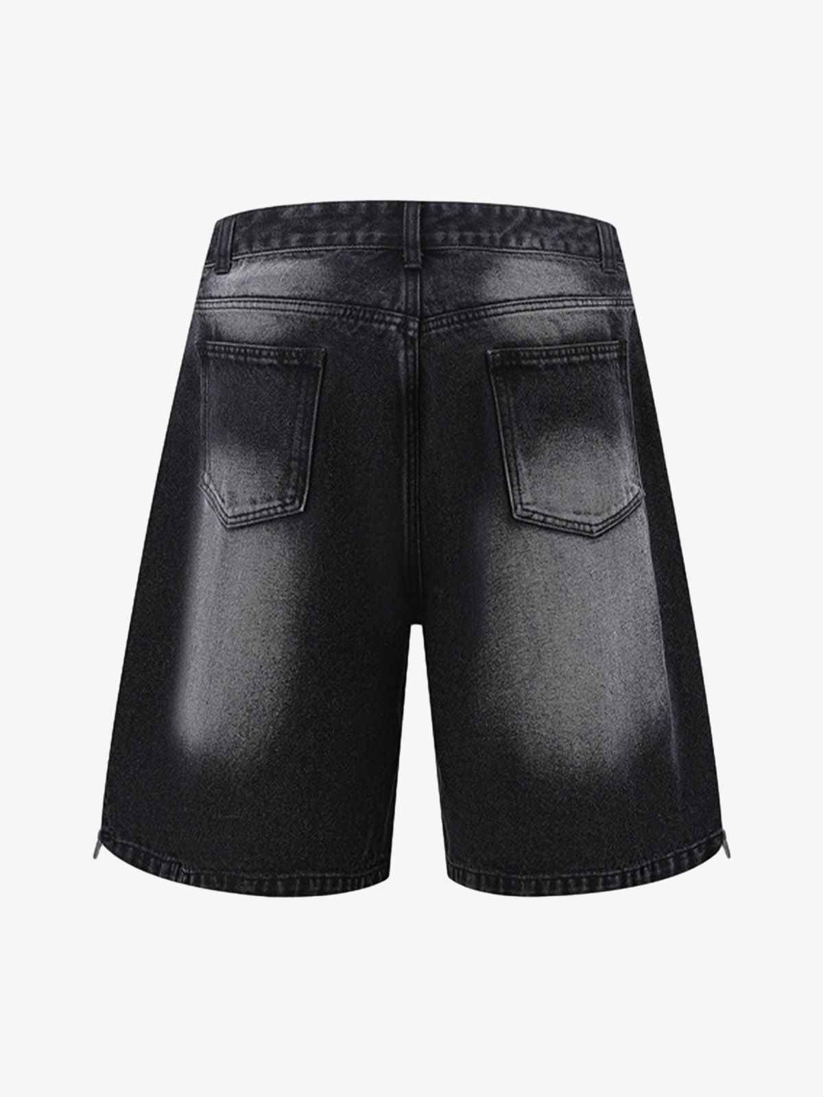 Distressed Washed Workwear Denim Shirt And Jorts Set