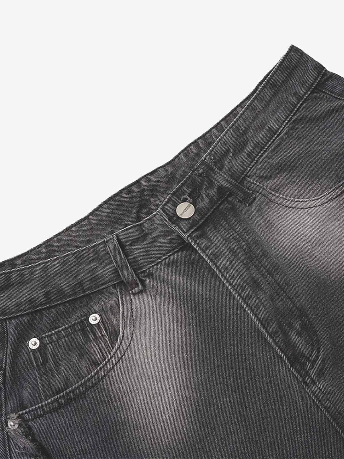 Washed Distressed Raw Edge Barrel Jeans - 2402 - Luxuryurbanwear