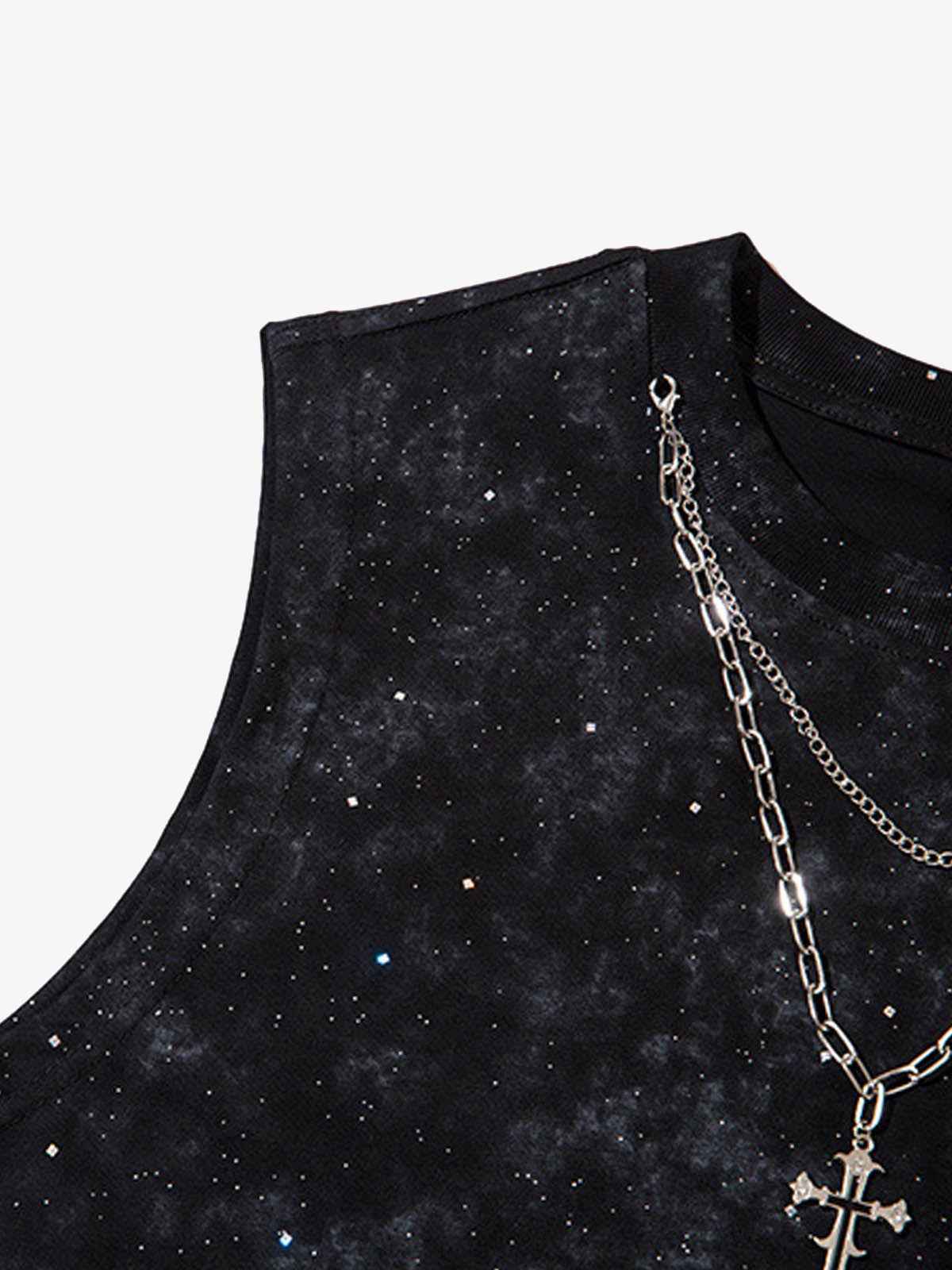 Retro Rhinestone Cross Chain Vest